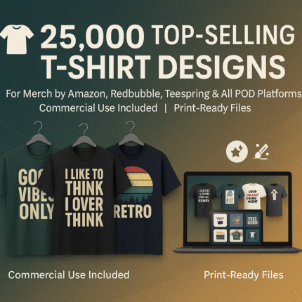 25,000 Top Selling Tshirt Designs for Merch by Amazon & POD Platforms